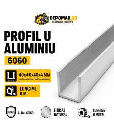 Profil U aluminiu 40 x 40 x 40 x 4 mm, 6 metri